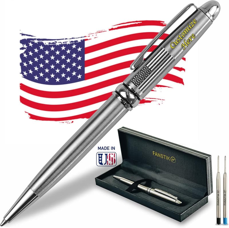 Personalized Stainless Steel Ballpoint Pen with US Flag