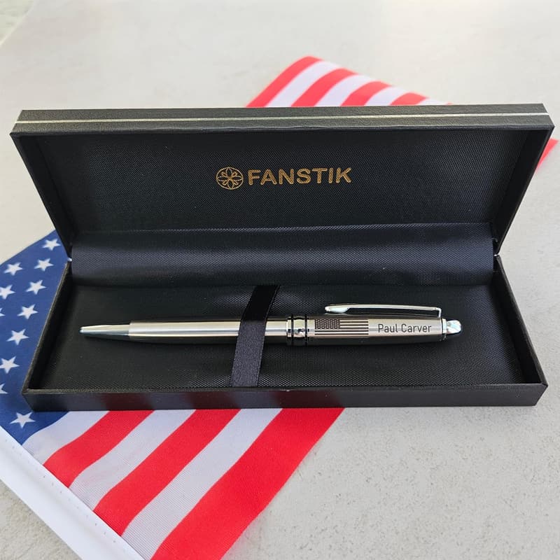 Personalized Stainless Steel Ballpoint Pen with US Flag