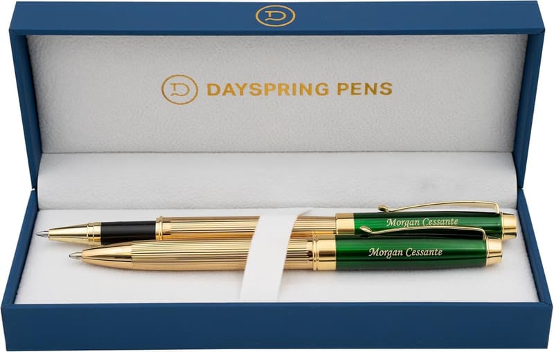 Personalized Green Lacquer Ballpoint & Rollerball Pen Set