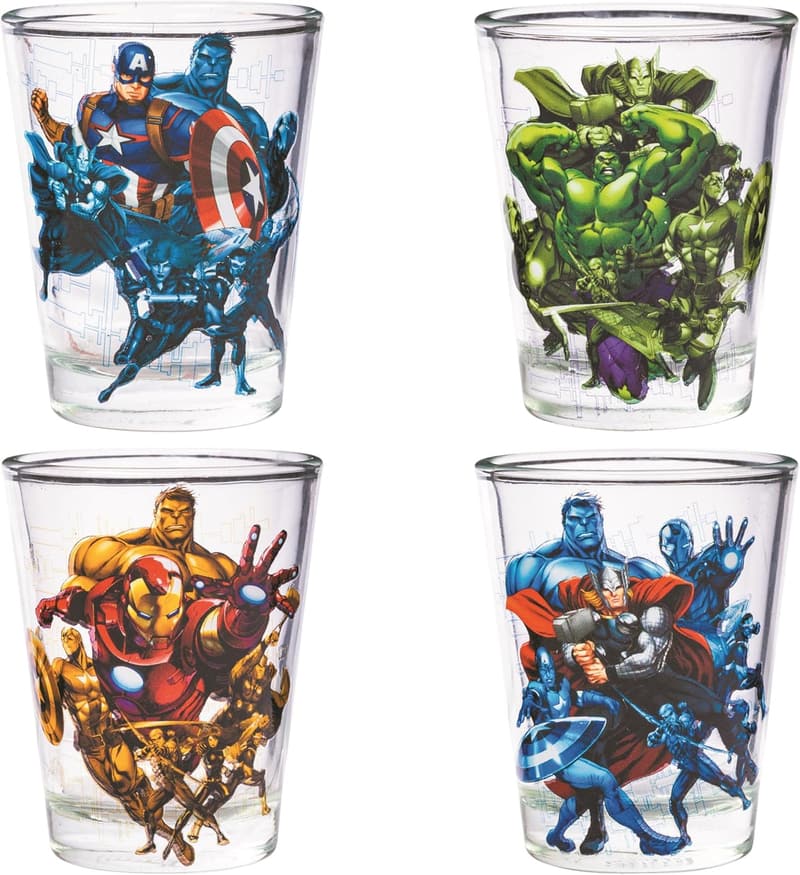Marvel Avengers Mini Glasses Set - Captain America, Hulk, Iron Man, Thor (Set of 4)
