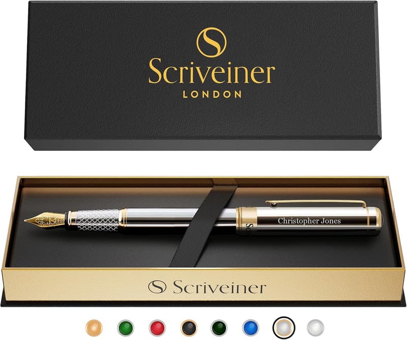 Personalized Silver Chrome Fountain Pen Gift Set for Men & Women