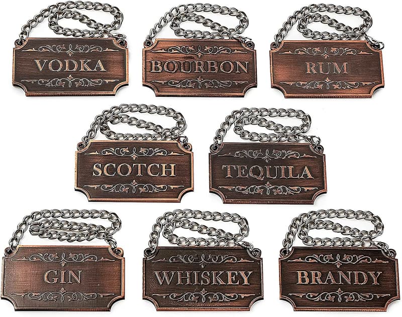 Copper Decanter Tags Set of 8 - Ideal Gift for Dad