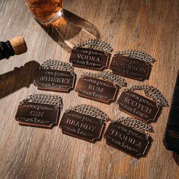 Copper Decanter Tags Set of 8 - Ideal Gift for Dad