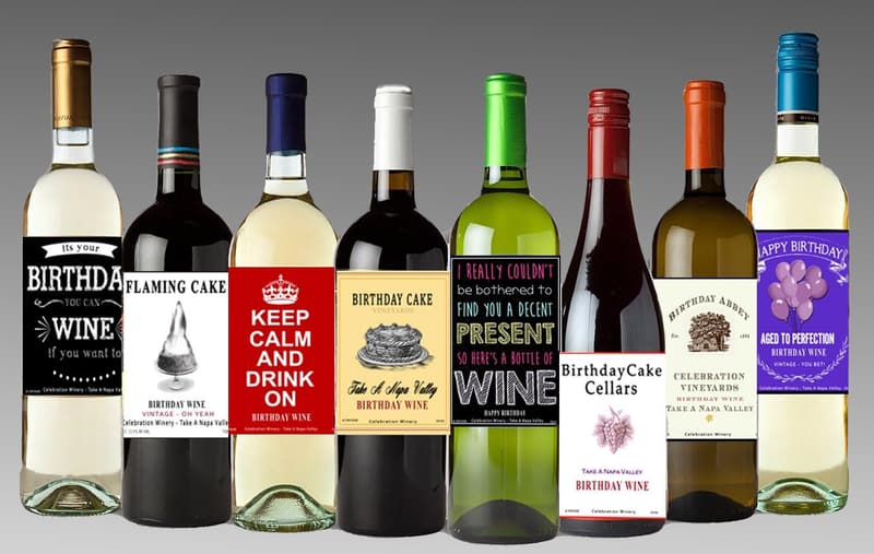 Funny Birthday Wine Bottle Labels - Set of 12