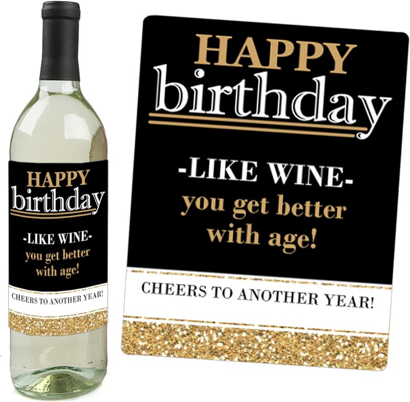 Happy Birthday Wine Bottle Label Stickers - Set of 4 for Adults