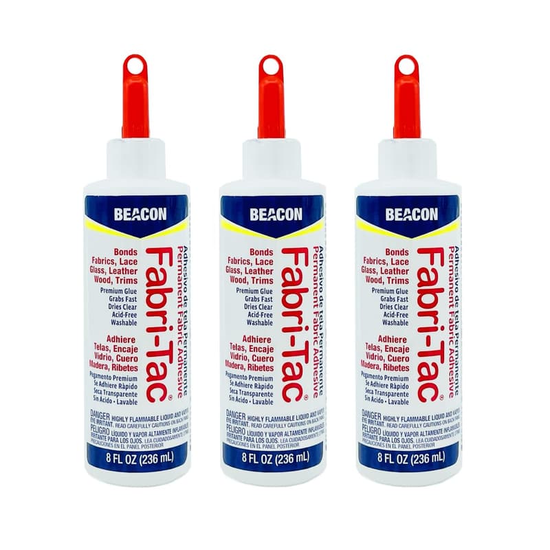 Beacon Fabri-Tac 8 oz Permanent Adhesive - Premium Fabric Glue (3 Pack)
