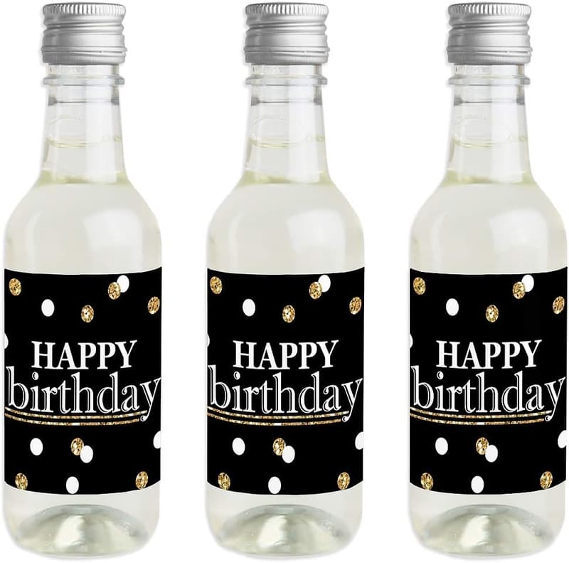 Happy Birthday Mini Wine Bottle Label Stickers - Set of 16