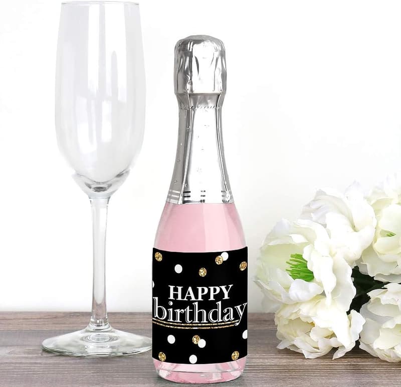 Happy Birthday Mini Wine Bottle Label Stickers - Set of 16