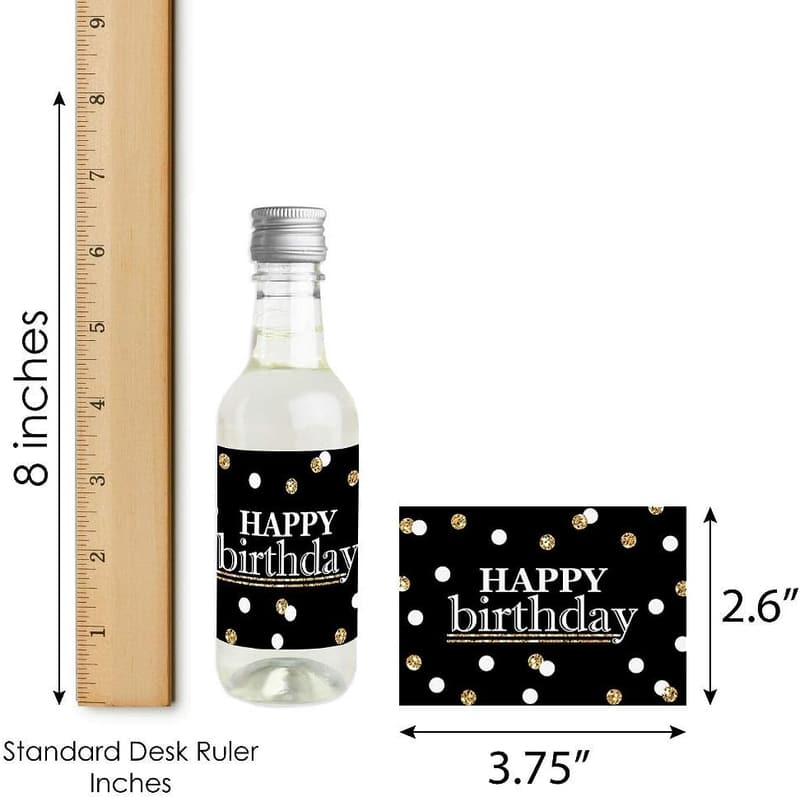 Happy Birthday Mini Wine Bottle Label Stickers - Set of 16