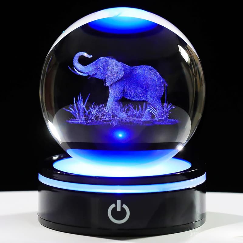 3D Laser Engraved Elephant Crystal Ball Decoration