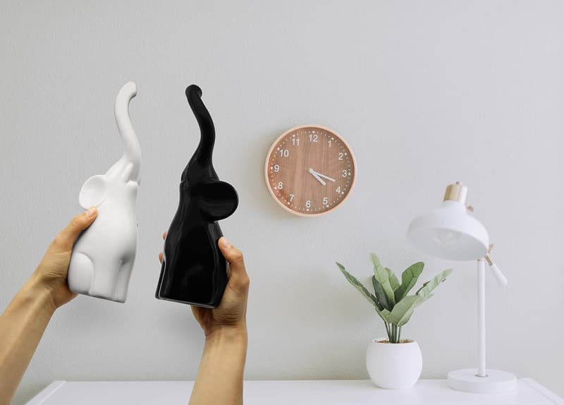 Modern Black and White Elephant Ceramic Sculpture Set - 10.2