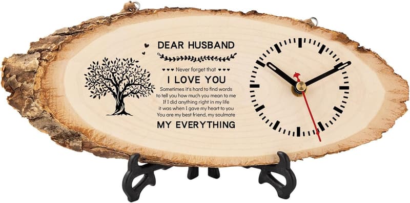 Birthday Gift Clock for Husband - Wooden Desk Decor