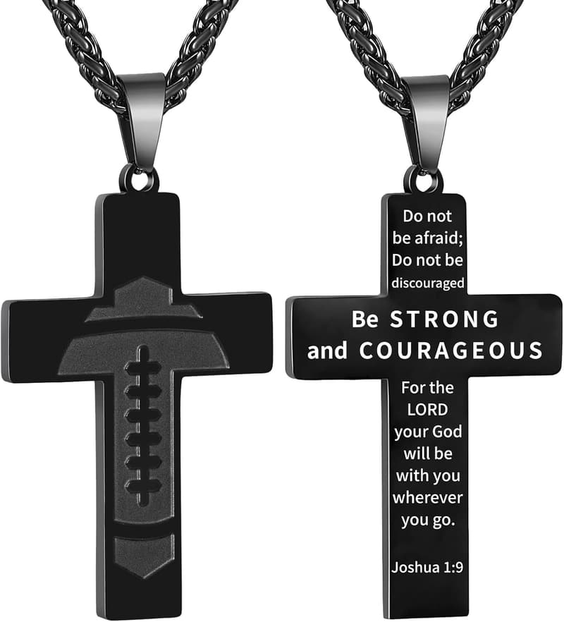 First Communion Football Cross Necklace for Boys - Stainless Steel