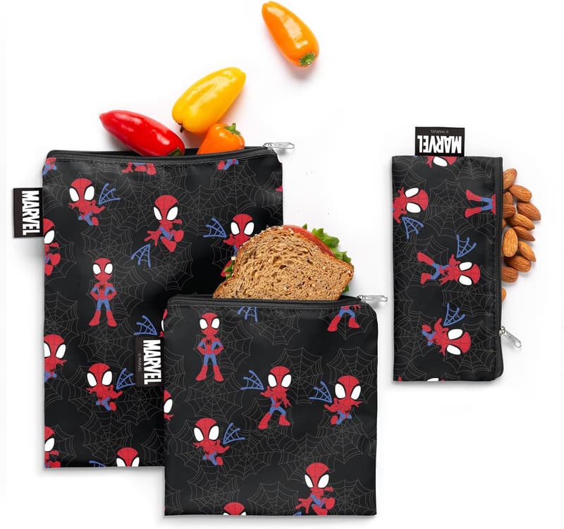 Spider-Man Snack Bags for Kids | BPA Free, Washable, 3 Pack