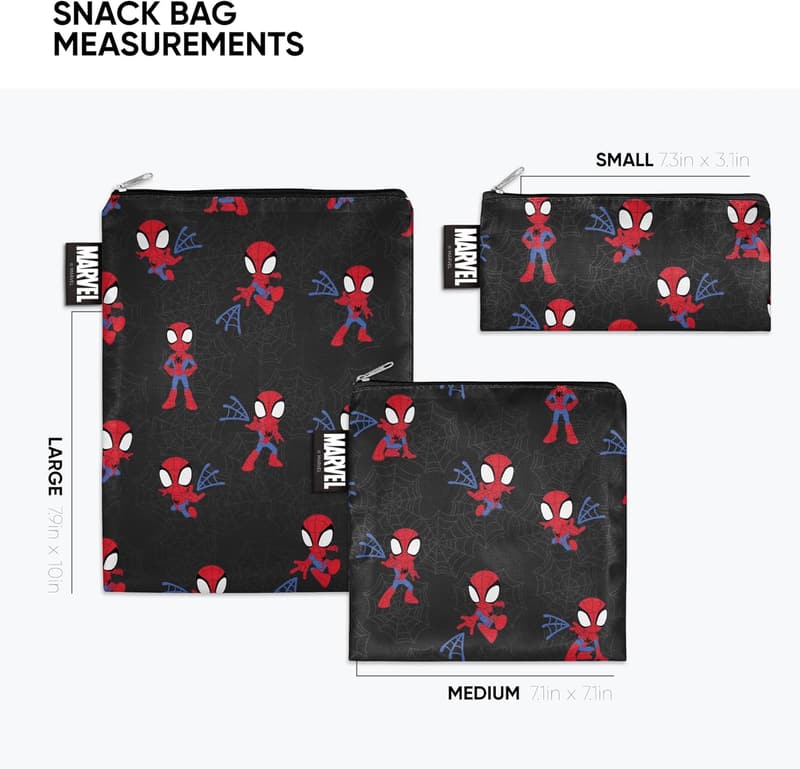 Spider-Man Snack Bags for Kids | BPA Free, Washable, 3 Pack