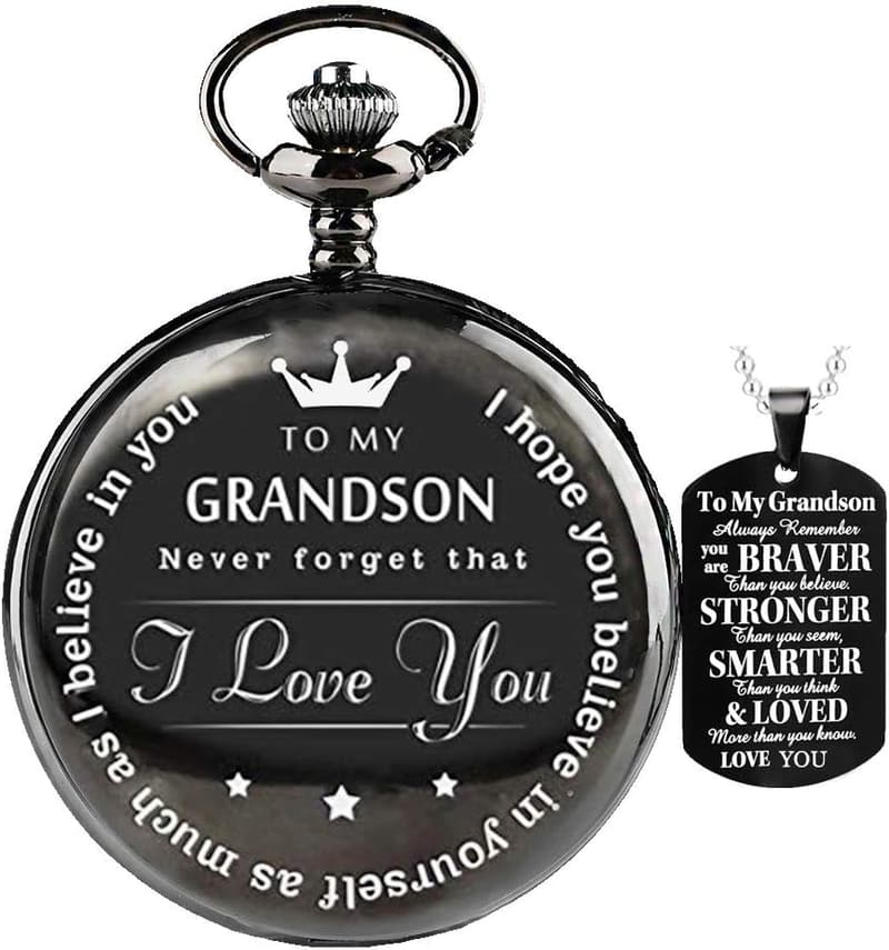 Grandson Graduation Pocket Watch - Gift from Grandpa & Grandma