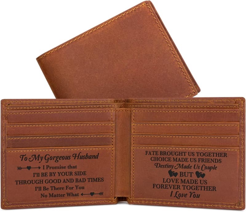 Personalized Engraved Leather Wallet for Husband's Birthday