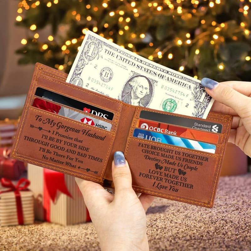 Personalized Engraved Leather Wallet for Husband's Birthday