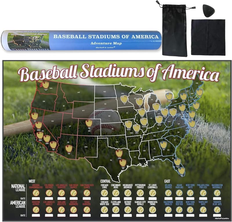 Baseball Scratch-Off Map Wall Poster for Enthusiasts