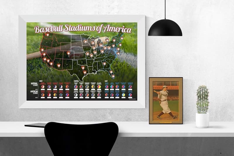 Baseball Scratch-Off Map Wall Poster for Enthusiasts