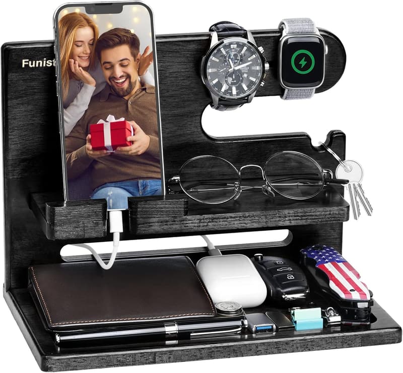 Father's Day Wood Phone Docking Station & Nightstand Organizer