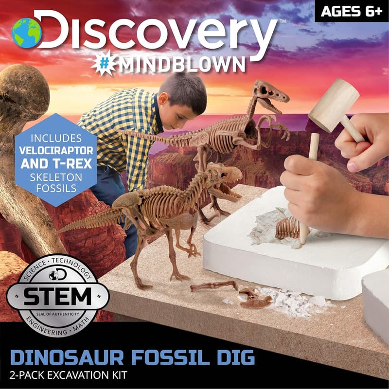 Dinosaur Fossil Dig Kit for Kids - T-Rex & Velociraptor Models