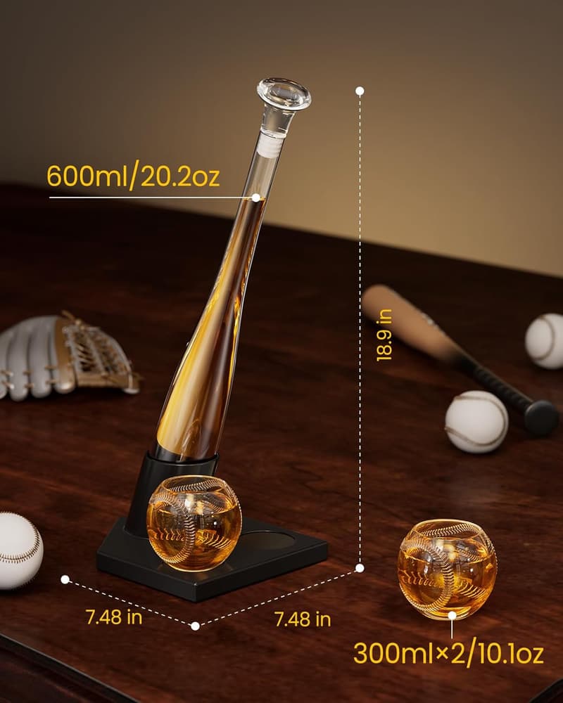 Baseball Bat Decanter Set for Men - Unique Birthday Gift