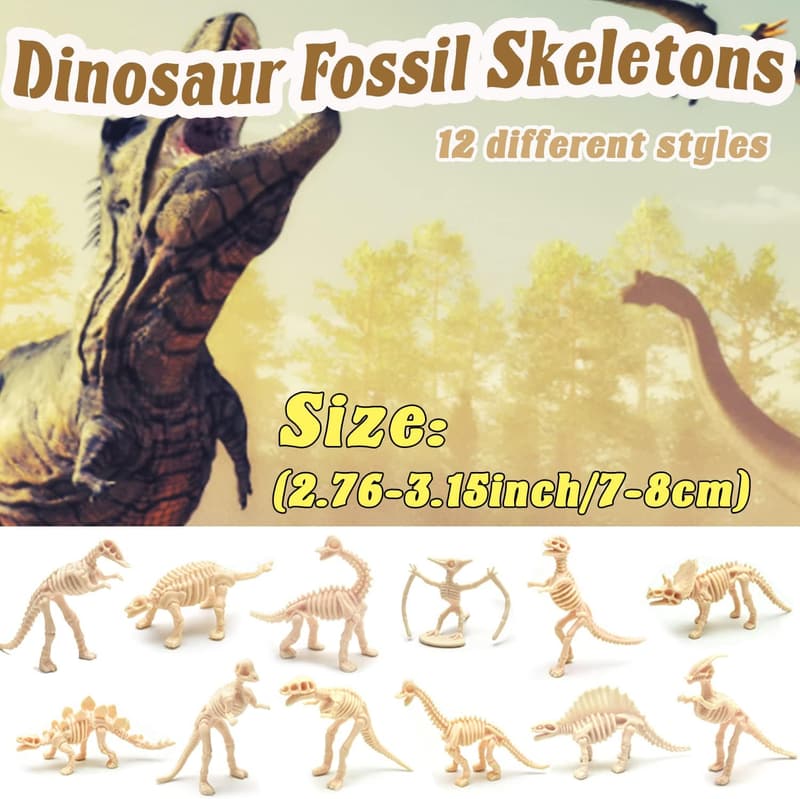 Dinosaur Skeleton Toys - 60 Pack Plastic Fossil Figures for Science Play