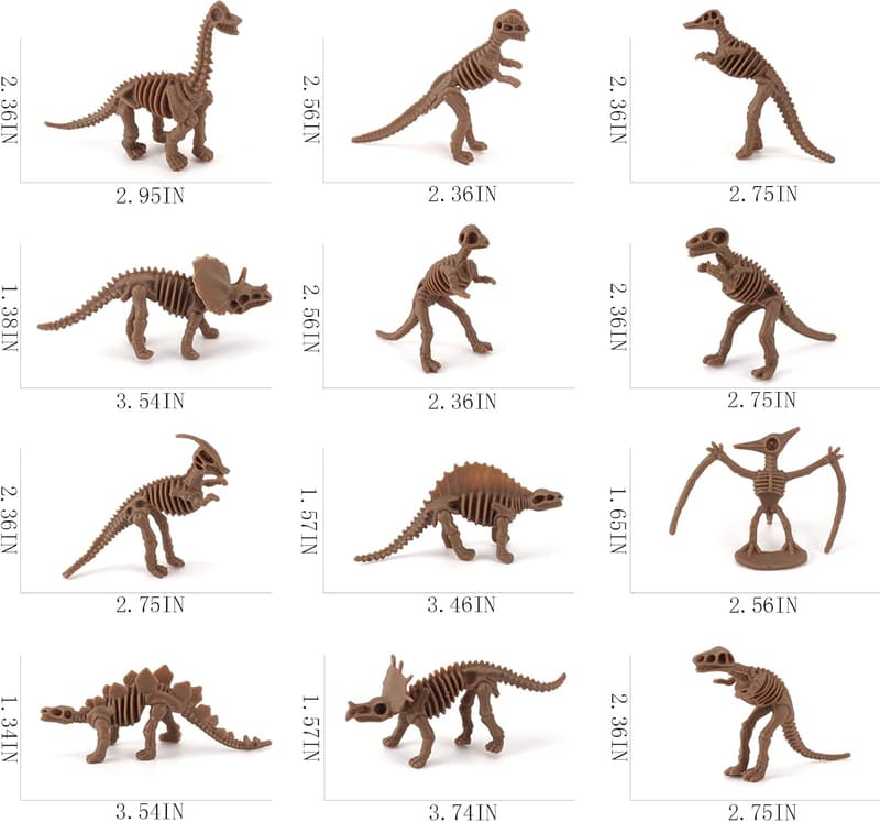 Dinosaur Skeleton Fossils 12-Piece Assorted Toy Set for Kids