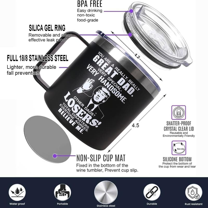 Father's Day 14 oz Black Tumbler Mug for Dads and Stepdads