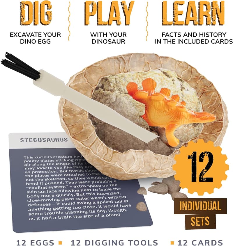 Dinosaur Egg Dig Kit - 12 Surprise Eggs for Kids 3-12