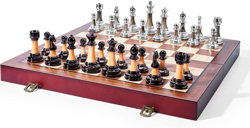 Deluxe Folding Wooden Chess Set with Weighted Pieces - Housewarming Gift