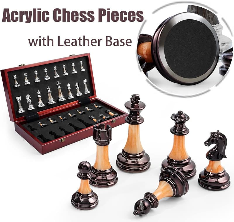 Deluxe Folding Wooden Chess Set with Weighted Pieces - Housewarming Gift