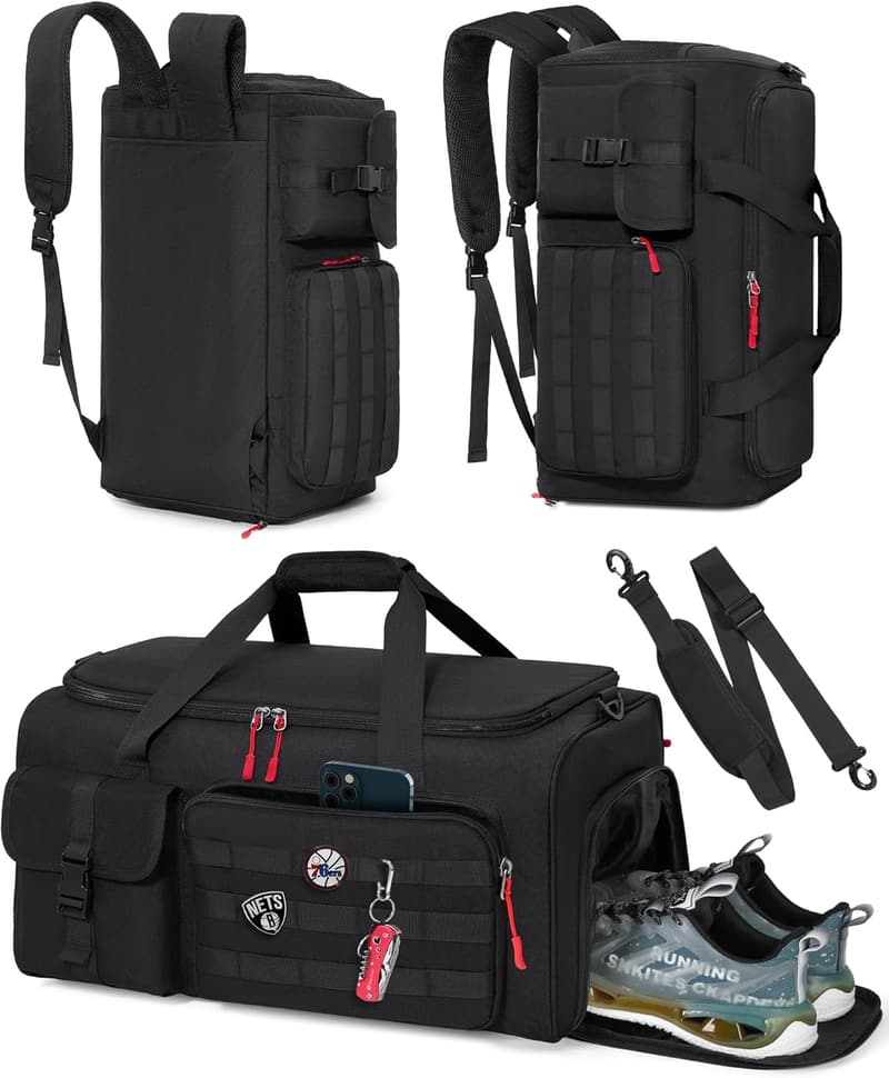 Men's 45L Gym Bag with Shoe & Laptop Compartments, Black