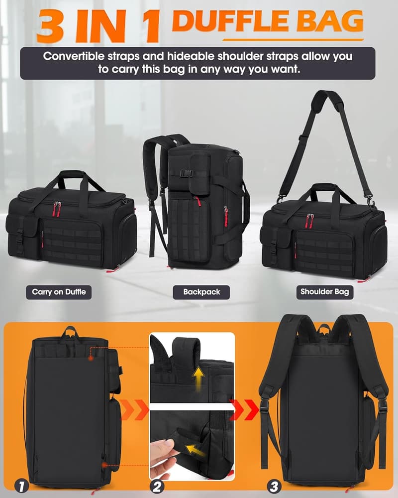Men's 45L Gym Bag with Shoe & Laptop Compartments, Black