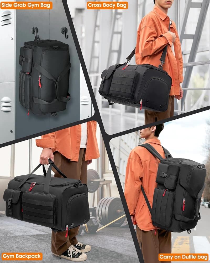 Men's 45L Gym Bag with Shoe & Laptop Compartments, Black