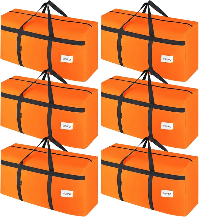 90L Heavy Duty Moving Bags with Zippers - 6 Pack (Orange)
