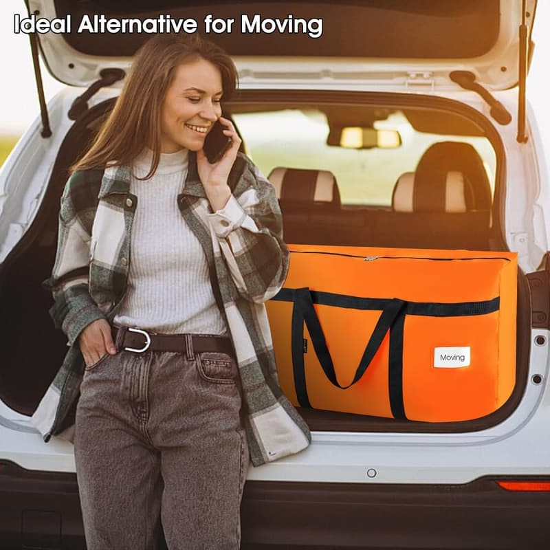 90L Heavy Duty Moving Bags with Zippers - 6 Pack (Orange)