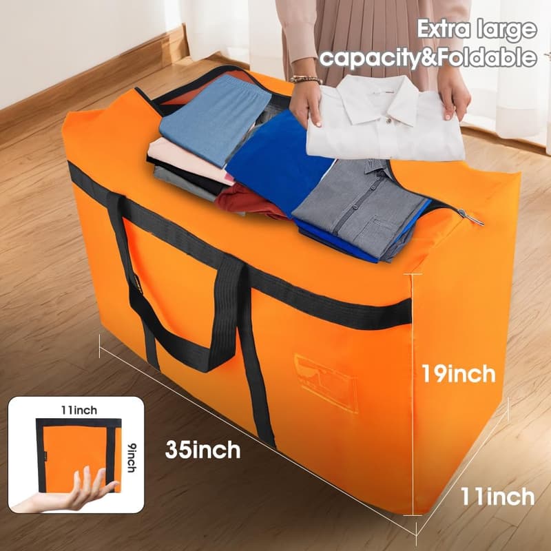 90L Heavy Duty Moving Bags with Zippers - 6 Pack (Orange)