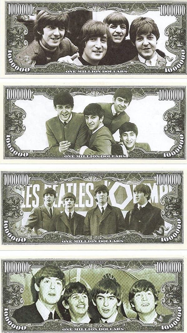 The Beatles Complete Set of 4 Novelty Bills