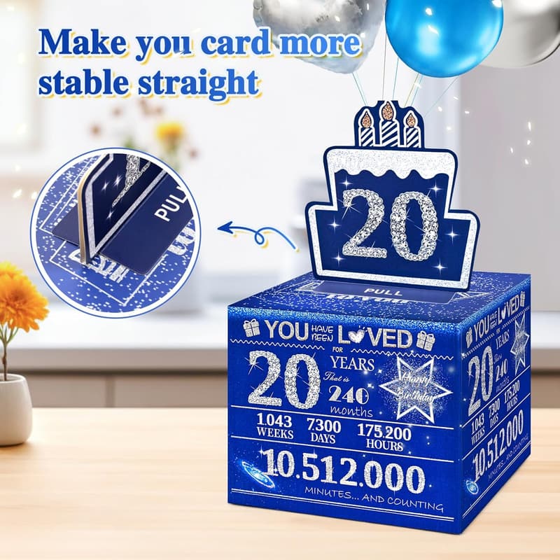 20th Birthday Money Box - Blue Cash Gift Decor for Him