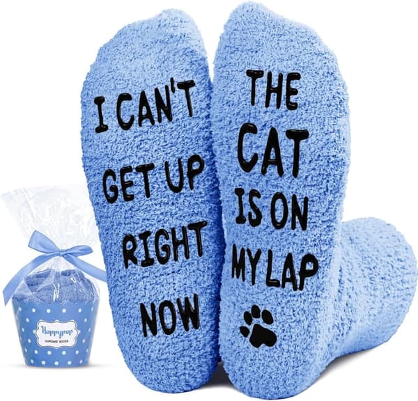 Cat Lover Novelty Socks for Her or Him - Funny Fuzzy Gift