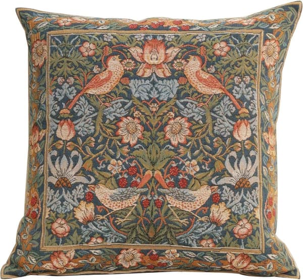 Birds Face to Face Decorative Pillow Cover, 19x19” Cotton Tapestry