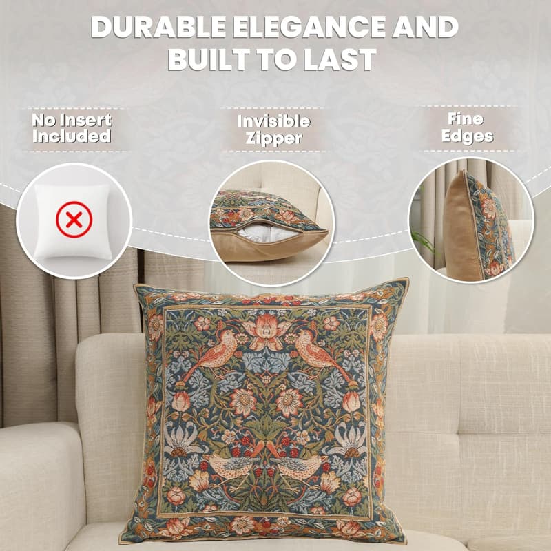 Birds Face to Face Decorative Pillow Cover, 19x19” Cotton Tapestry