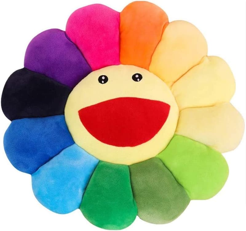 Rainbow Smile Face Plush Pillow - Soft Sunflower Floor Cushion