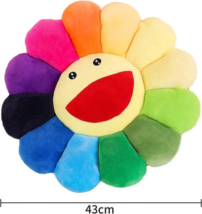 Rainbow Smile Face Plush Pillow - Soft Sunflower Floor Cushion