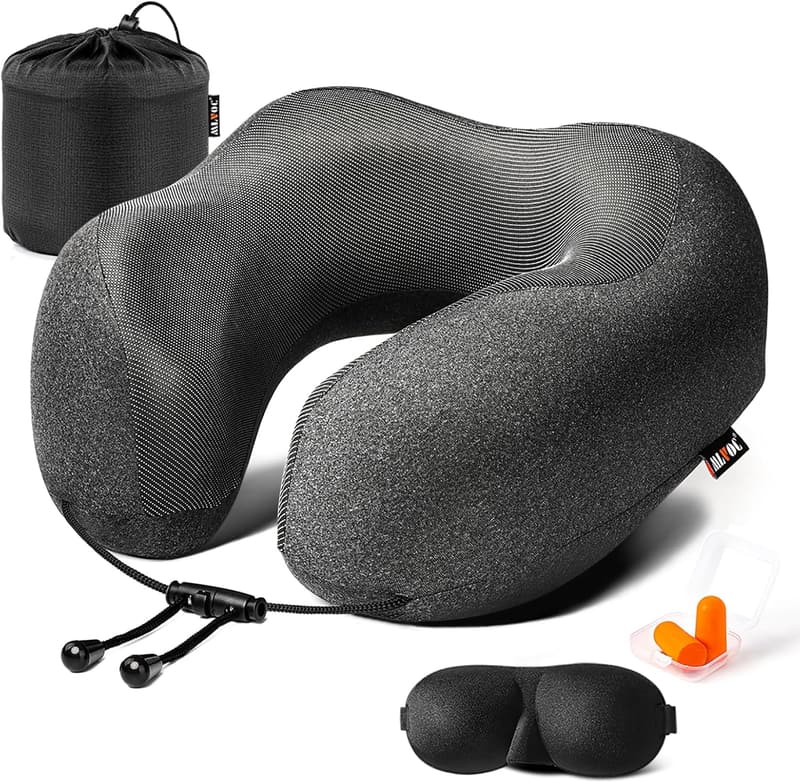 Travel Kit: Memory Foam Neck Pillow with Eye Masks & Earplugs