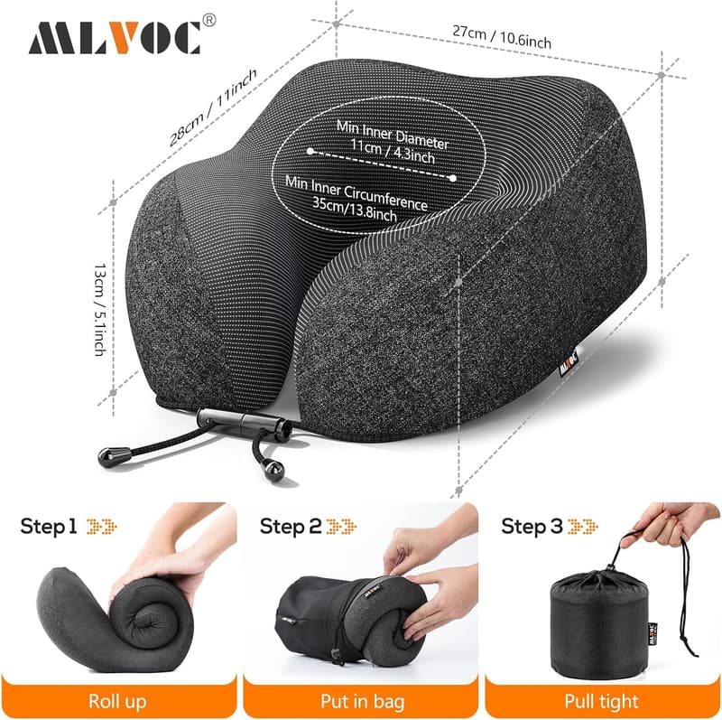 Travel Kit: Memory Foam Neck Pillow with Eye Masks & Earplugs
