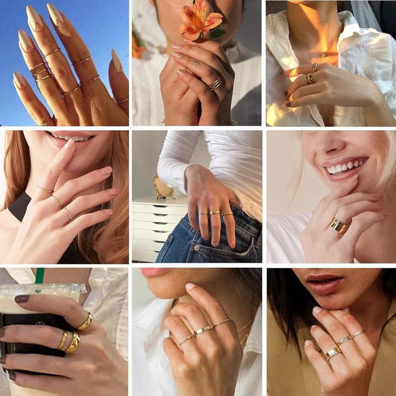 Gold Stacking Rings Set for Women – 8Pcs Size 5-10