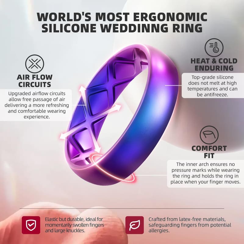 Women's Silicone Anniversary Ring - Breathable Design, 5.5mm Width